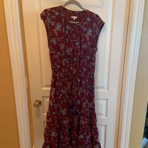 Rebecca Minkoff Burgandy Floral Midi Dress Size M